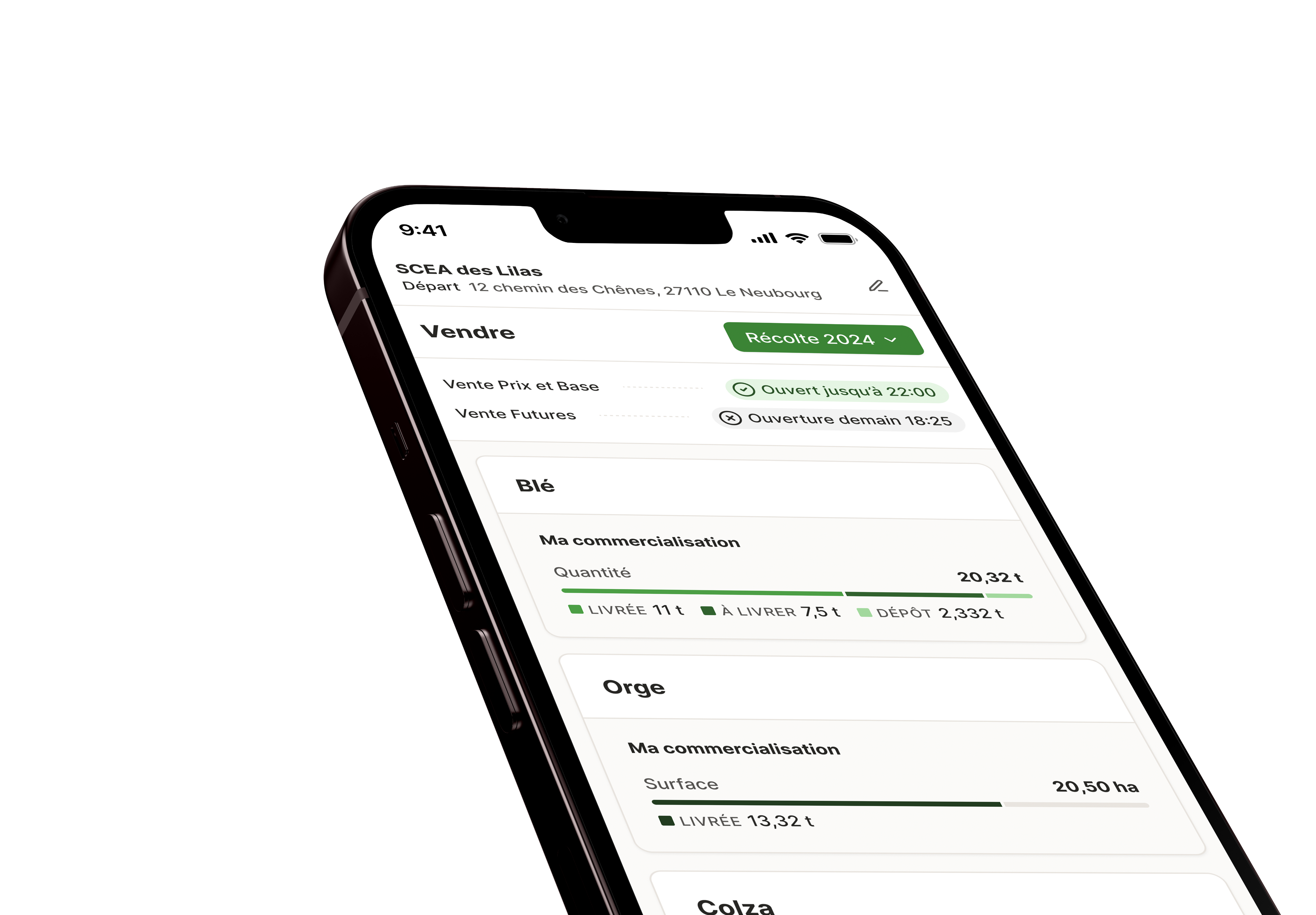 Application Maison Sources sur smartphone — écran Vendre