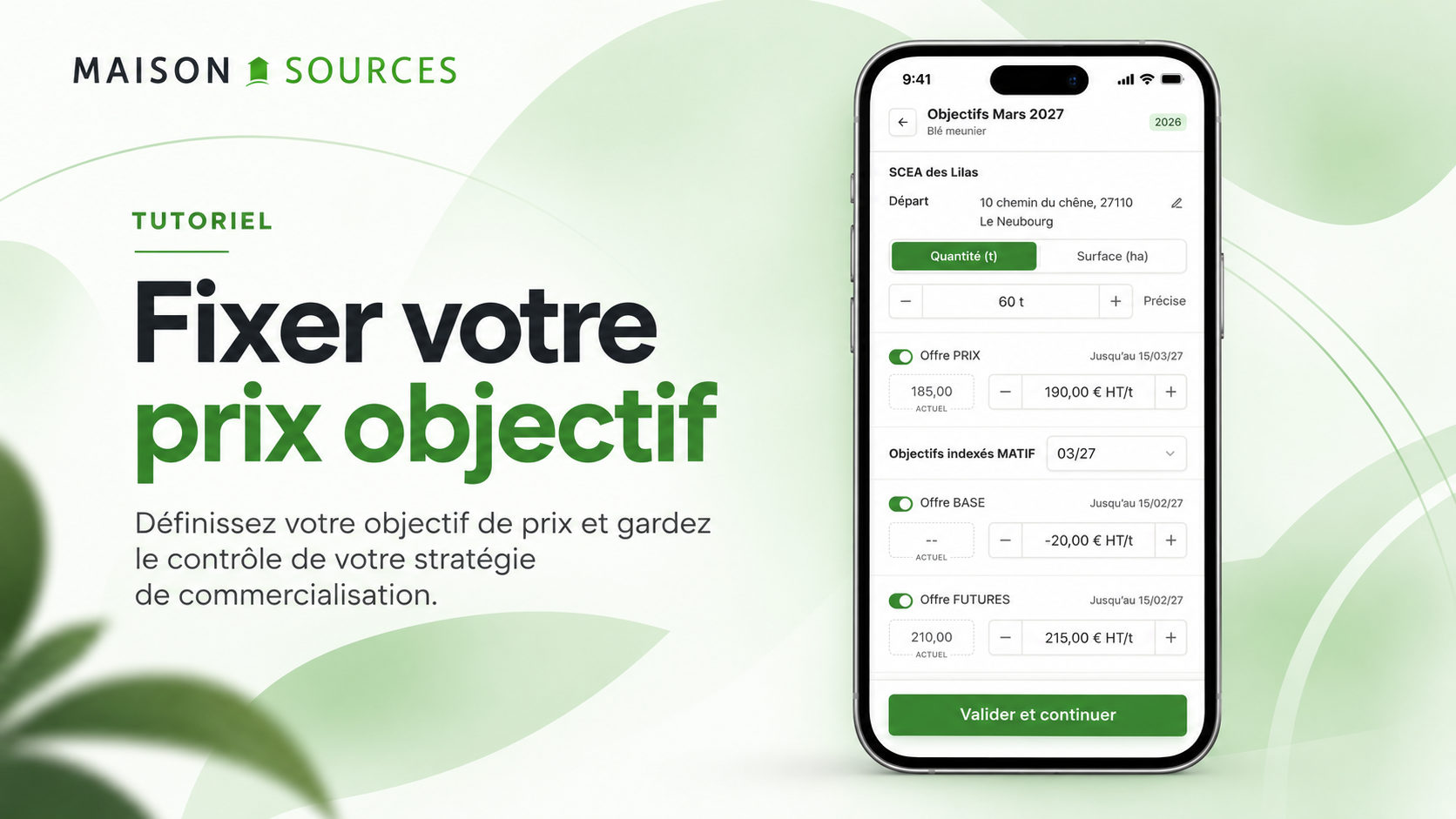 Fixer votre prix objectif sur Maison Sources